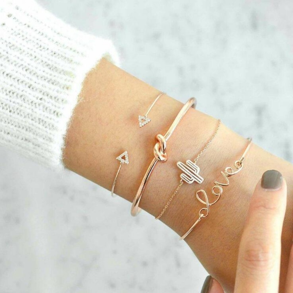 LAST SET!!! GOLD Tone 4 Set Boho Cactus Love Knot - Picture 1 of 7